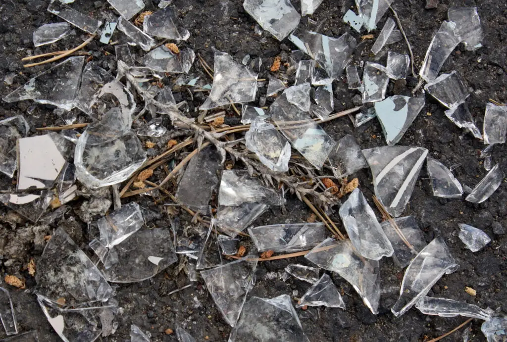 Broken glass on ground