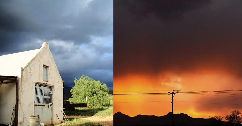 Thunder clouds over the family farm, and pink sky (photo credit: Mynnette Strydom)