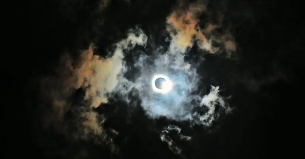 Total Solar Eclipse in a breaking of the clouds over Dallas, TX in 2024