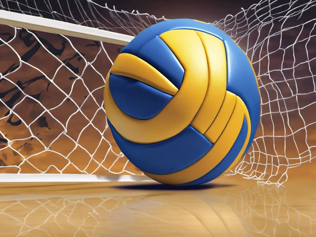 Photo of a volleyball against the net